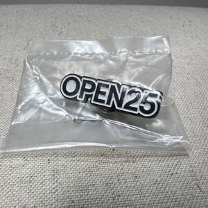 NEW EBAY OPEN25 ONLINE PIN ENAMEL OPEN 25 NWOT COLLECTIBLE WHITE BLACK SILVER